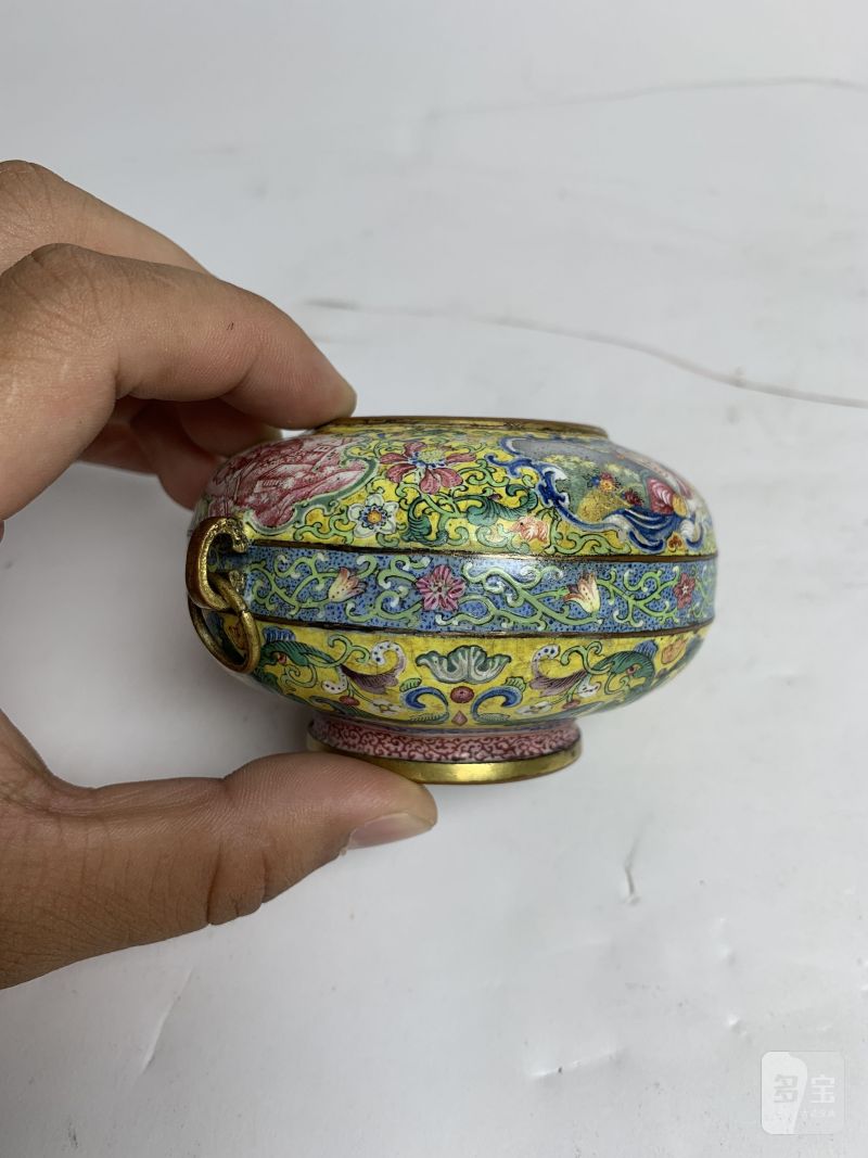 清乾隆 铜胎画珐琅西洋人物图活环耳水丞 - 图3